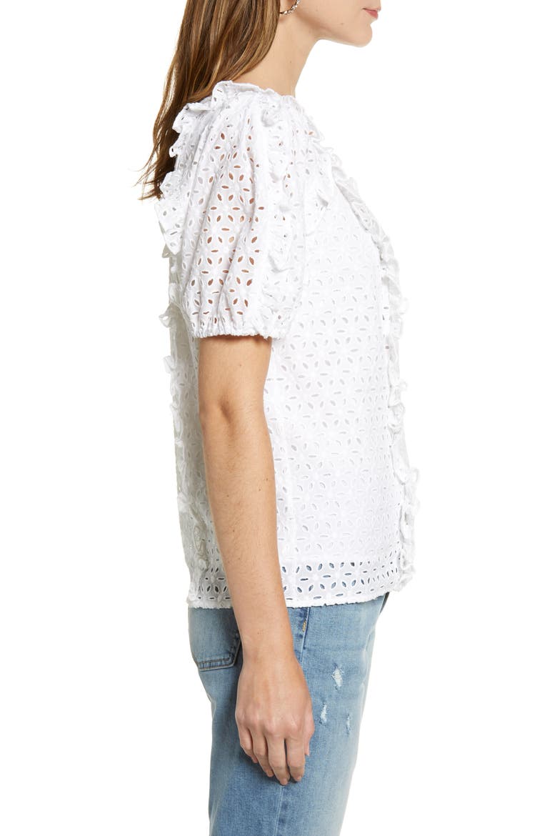 Ruffle Detail Cotton Eyelet Blouse, Alternate, color, WHITE