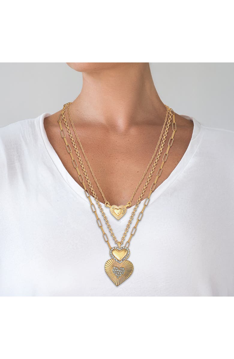 Jessica Simpson Triple Layered Gold-Tone Heart Pendant Necklace, Alternate, color, 