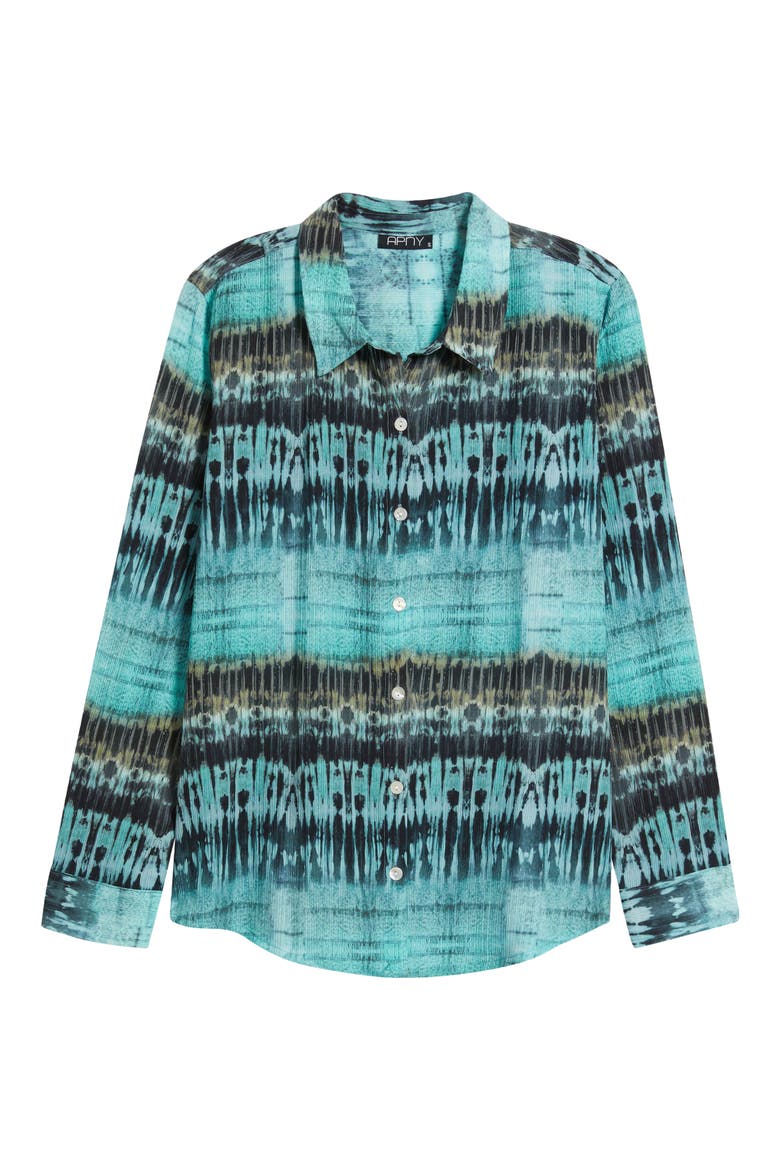 Print Roll Tab Sleeve Chiffon Button-Up Shirt, Alternate, color, AQUA MULTI