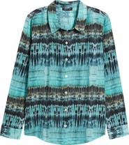 APNY Print Roll Tab Sleeve Chiffon Button-Up Shirt