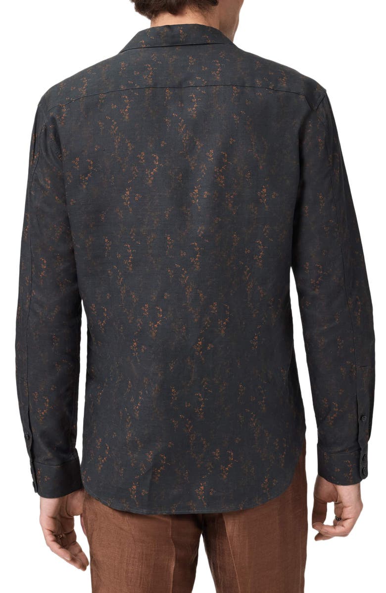 John Varvatos Bucks Floral Linen & Cotton Button-Up Shirt, Alternate, color, Deep Blue