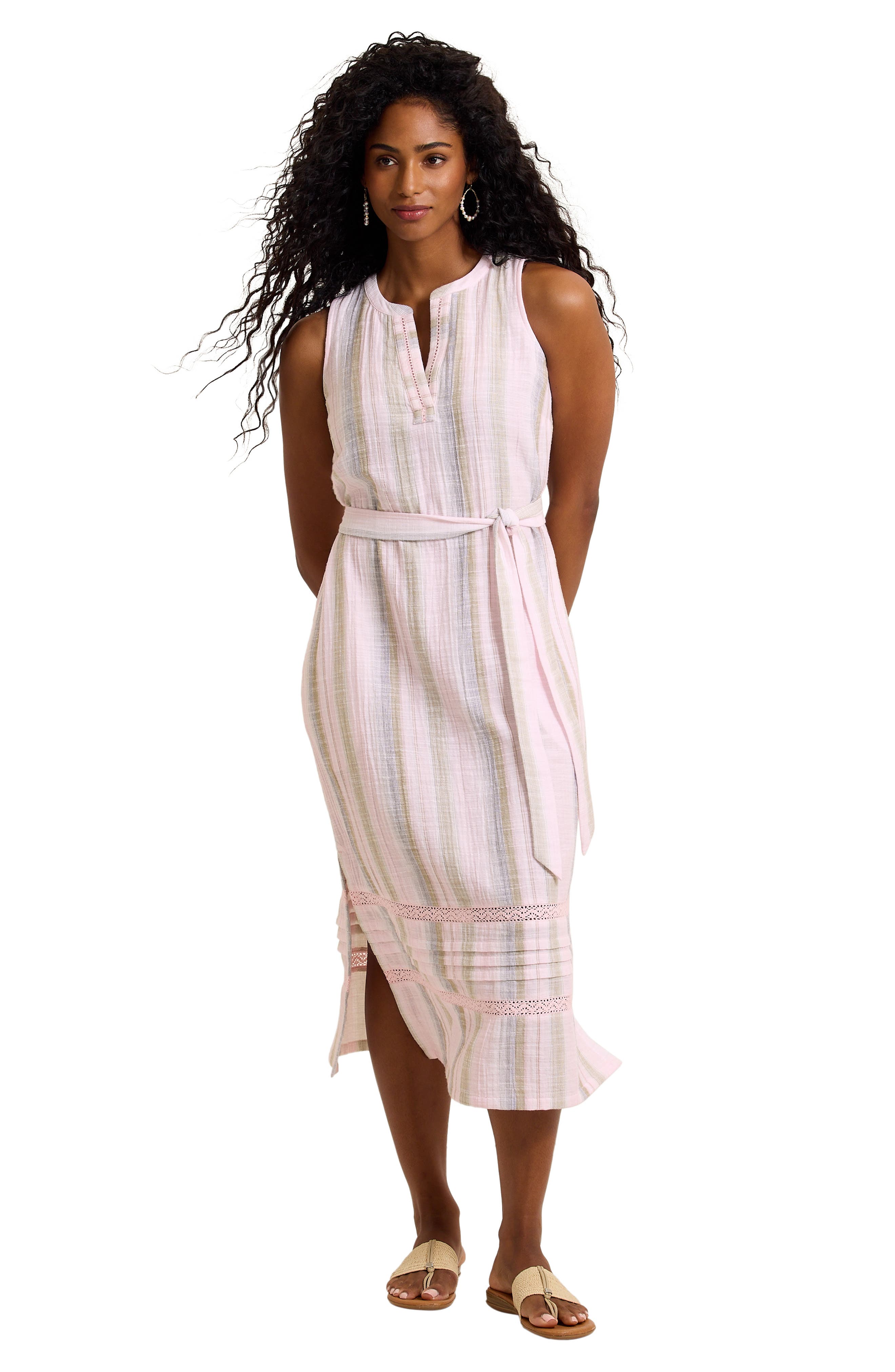 airy gauze empire waist midi dress in stripe STRIPE SHIRRED EMPIRE WAIST TIERED MIDI DRESS Threads & Co