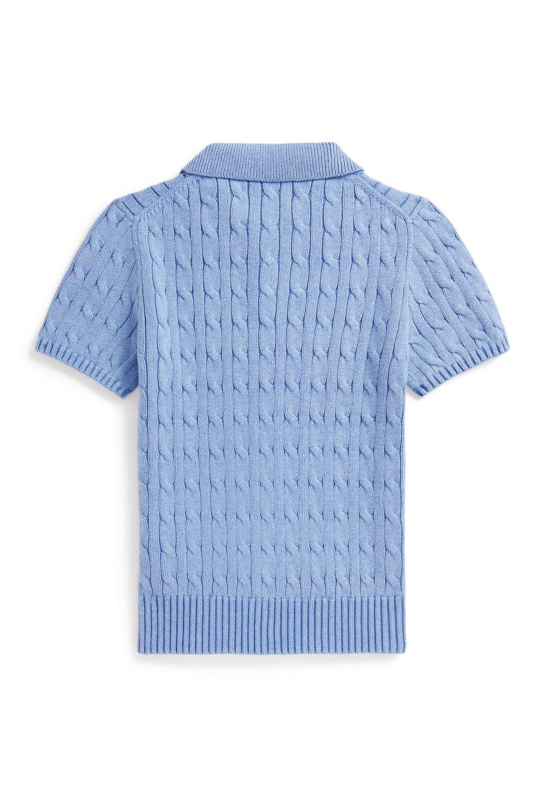 Kids' Cabled Cotton Polo Sweater, Alternate, color, BLUE HEATHER