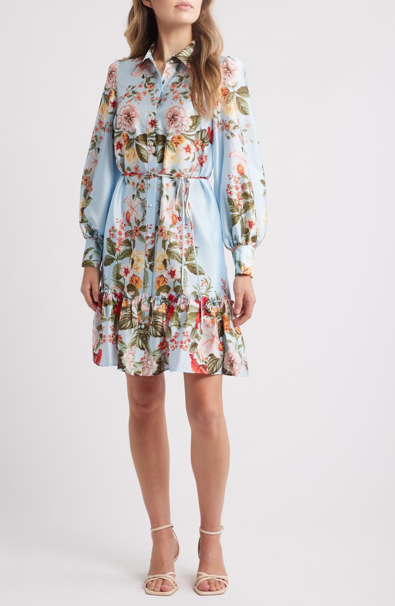 Julia Jordan Floral Long Sleeve Satin Shirtdress, Main, color,