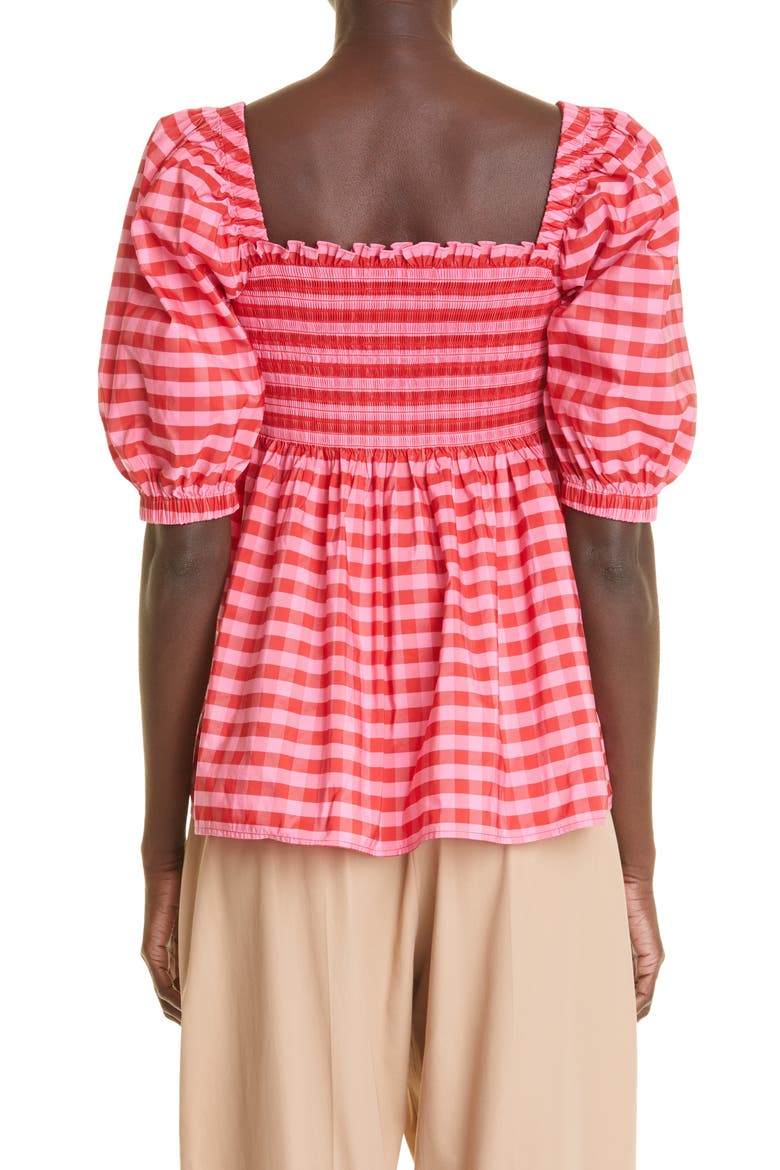 Women's Axel Gingham Smocked Taffeta Top, Alternate, color, PINK/ RED