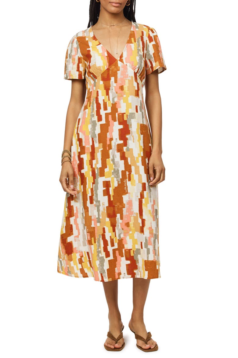 V-Neck Linen Blend Dress, Main, color, MOROCCAN RUG