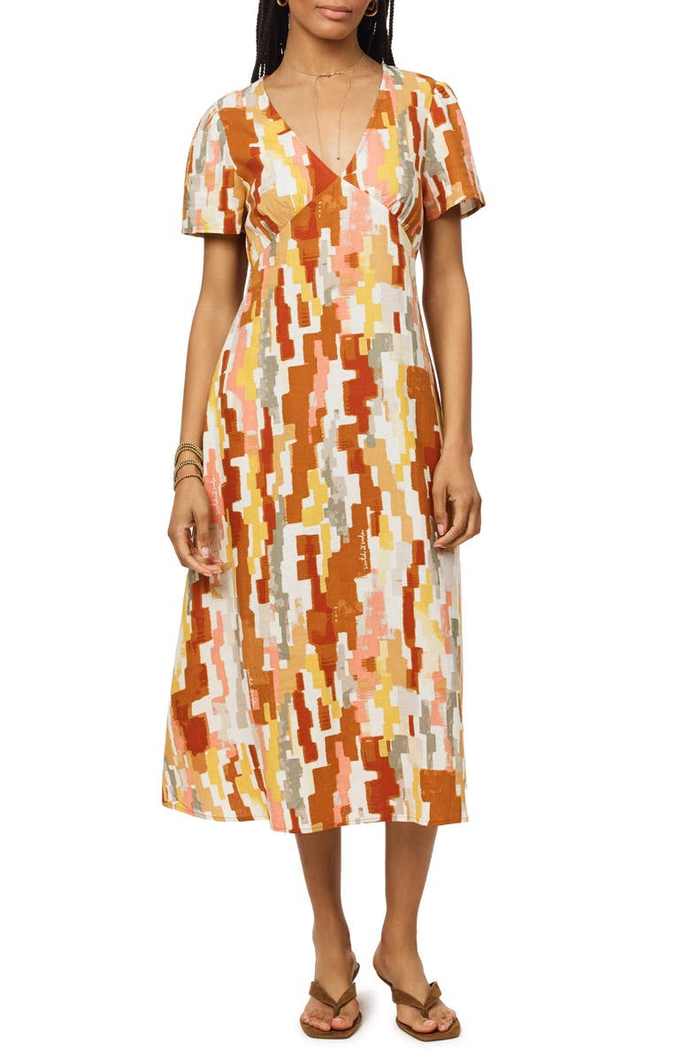 Scotch & Soda V-Neck Linen Blend Dress, Main, color, Moroccan Rug