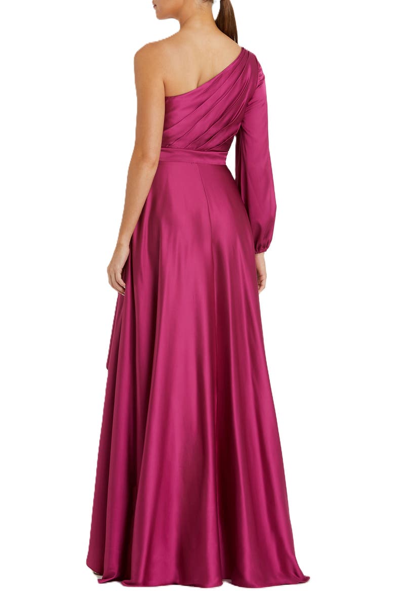 Mac Duggal High Low One Shoulder Flowy Gown, Alternate, color, Berry