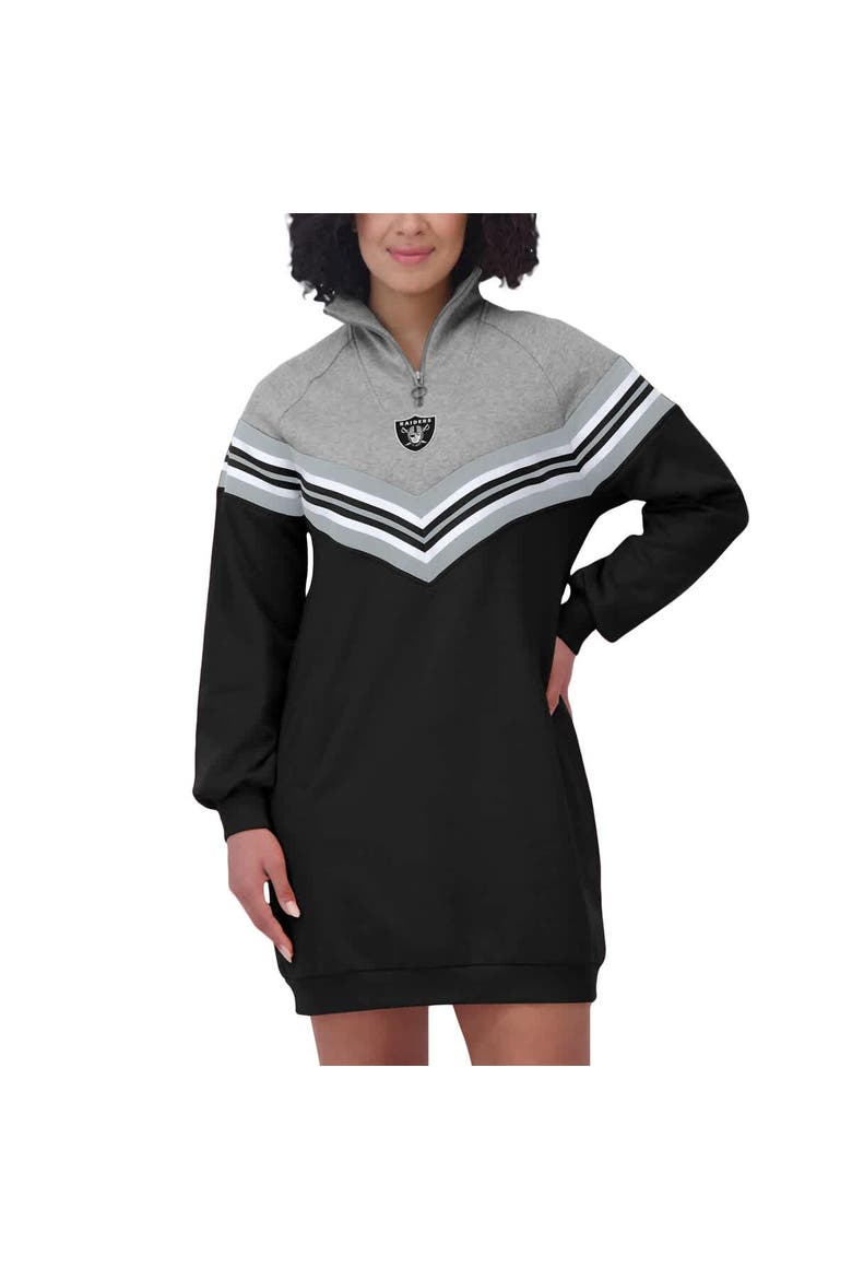 Women's WEAR by Erin Andrews  Black/Heather Gray Las Vegas Raiders Chevron Stripe Dress, Alternate, color, Black