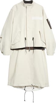 Sacai Wool Flannel & Nylon Twill Coat