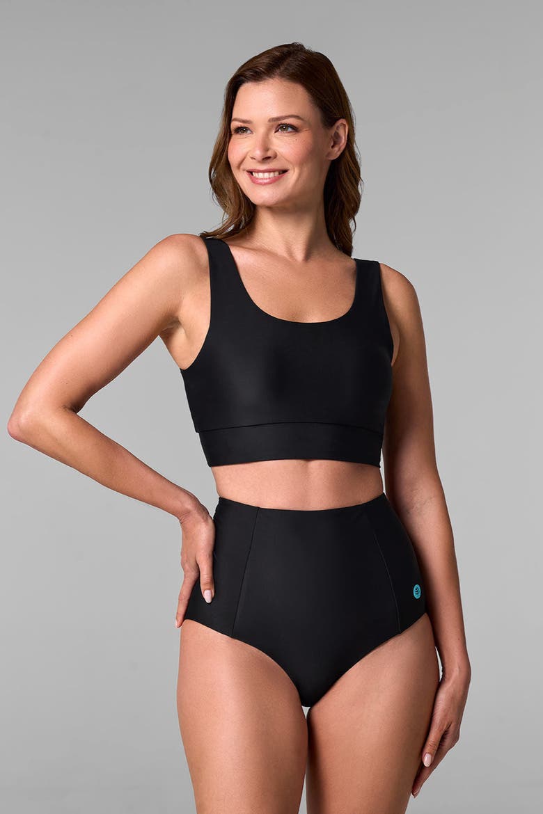 Spring Garden Bikini Swim Crop Top, UPF 50+ Sun Protection, Alternate, color, Black