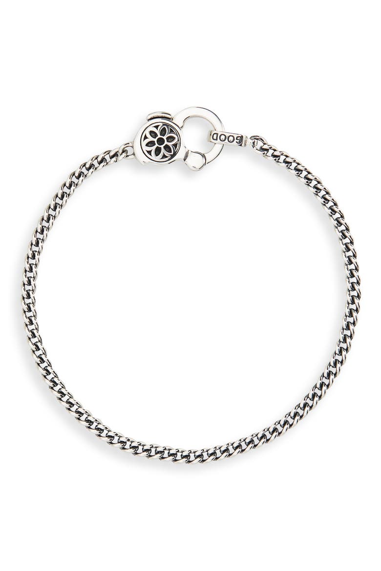 Men's Rosette 4A Curb Chain Bracelet, Main, color, STERLING SILVER