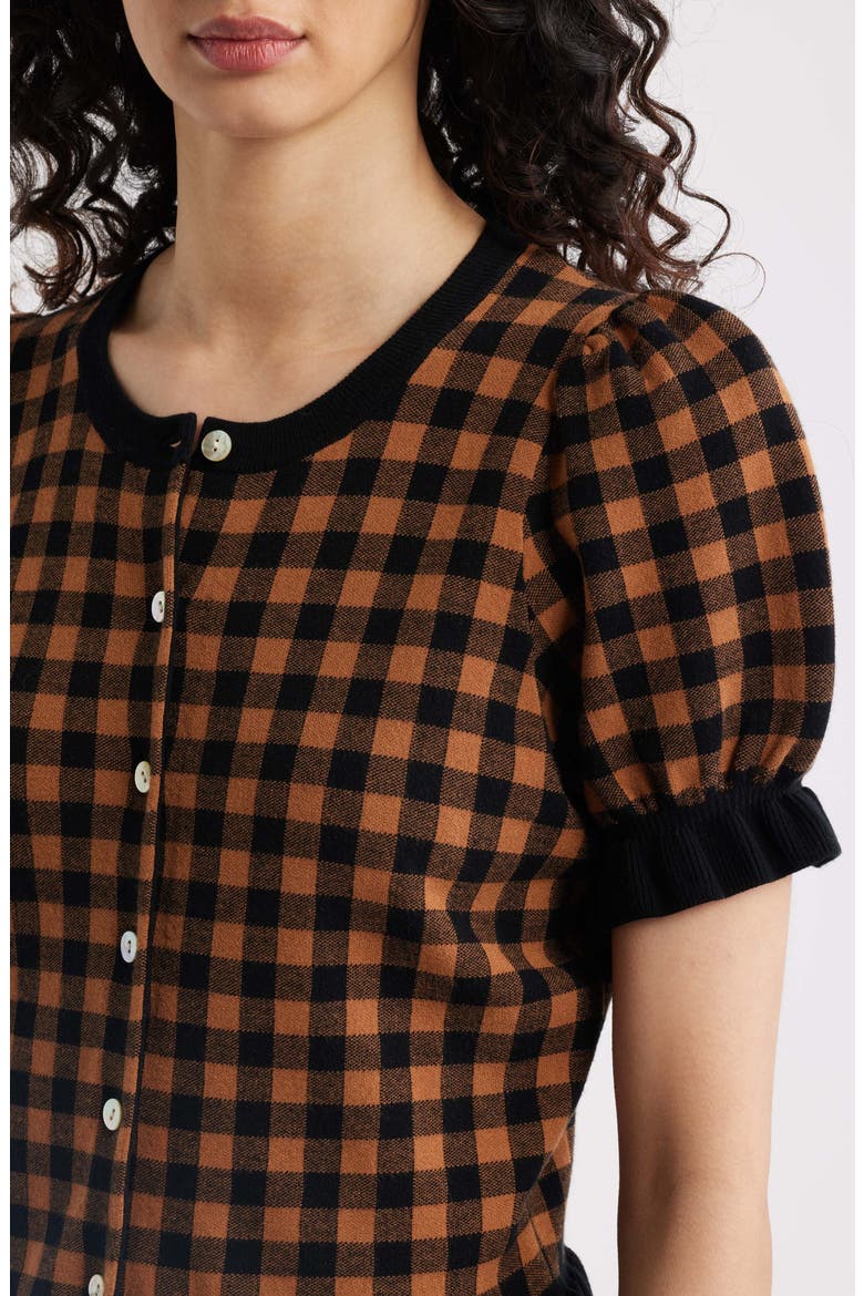 Lora Gingham Short Sleeve Cardigan, Alternate, color, BROWN/ BLACK GINGHAM
