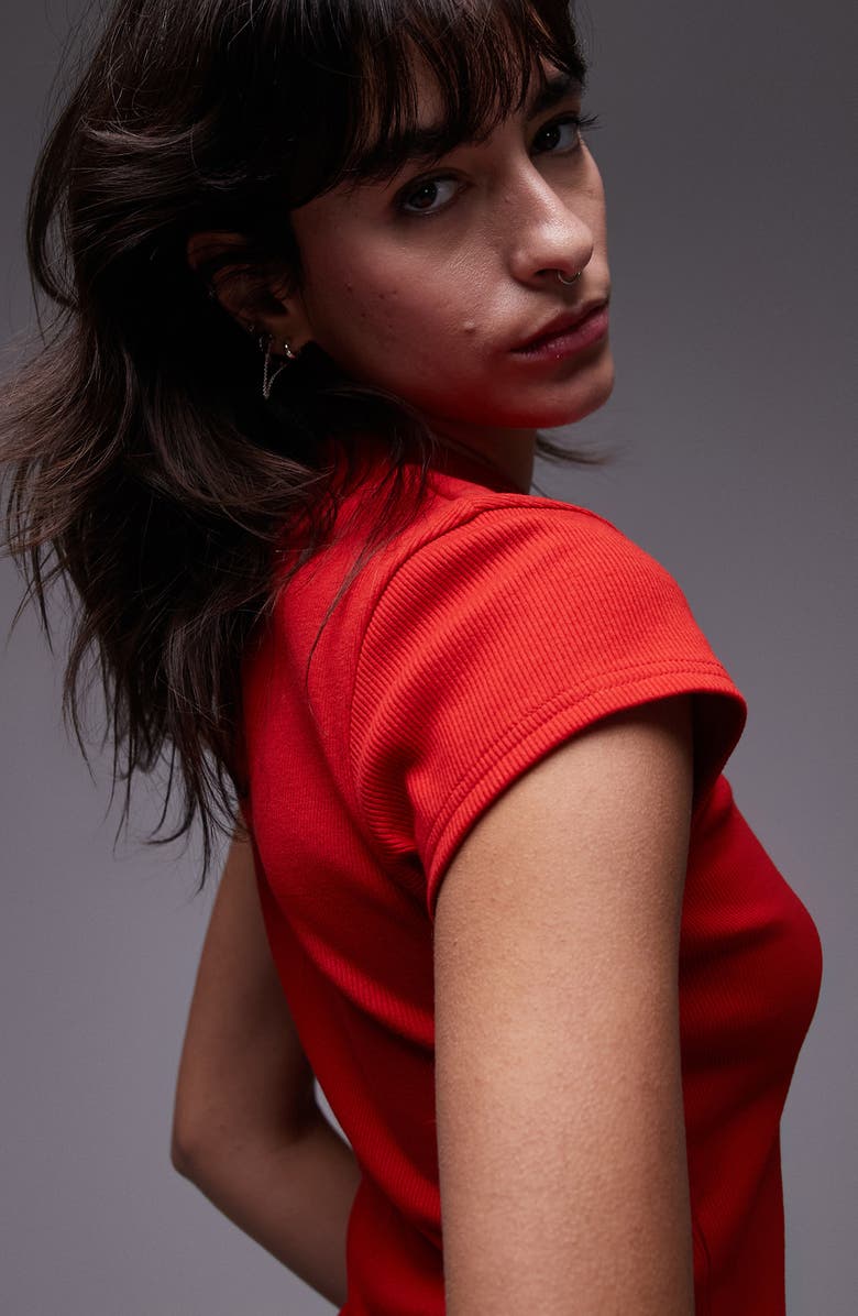 Topshop Curved Hem Fitted Stretch Cotton T-Shirt, Alternate, color, 