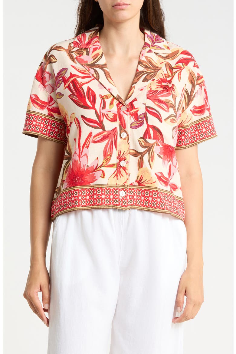 Print Camp Shirt, Main, color, CORAL TROPICAL PARADISE