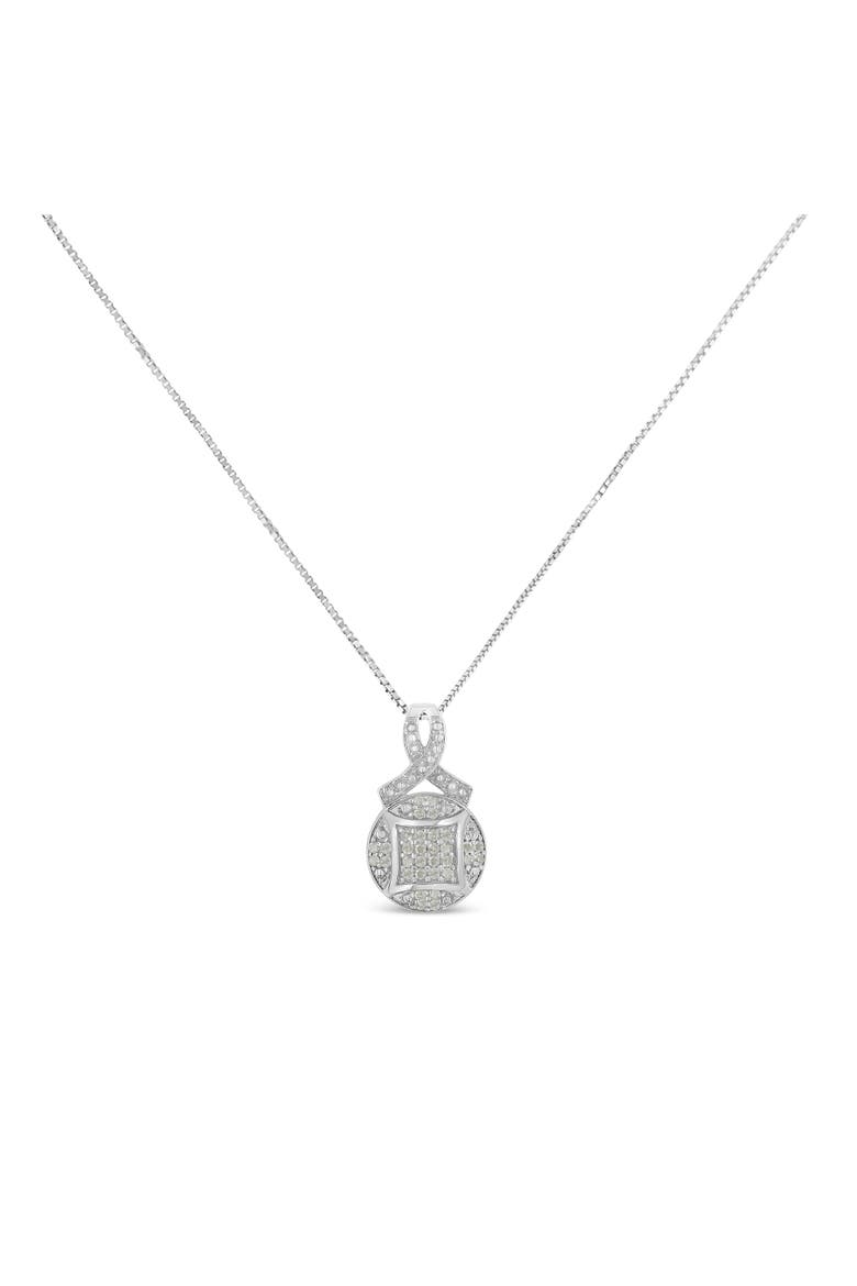 Silver 1/3 cttw Diamond Ribbon and Circle Cluster Pendant Necklace, Alternate, color, White