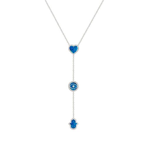 Karma And Luck Heart's Serenity Blue Opal Multi-symbol Silver Necklace In Blue