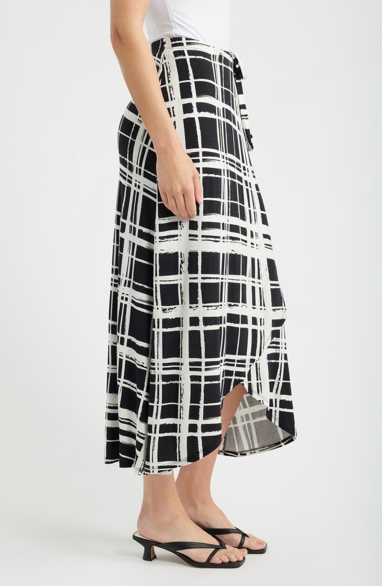 Loveappella Windowpane Plaid Faux Wrap Knit Skirt, Alternate, color, Black/ Ivory