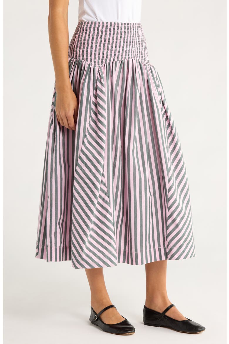 Layla Godet Organic Cotton Midi Skirt, Alternate, color, PINK MULTI
