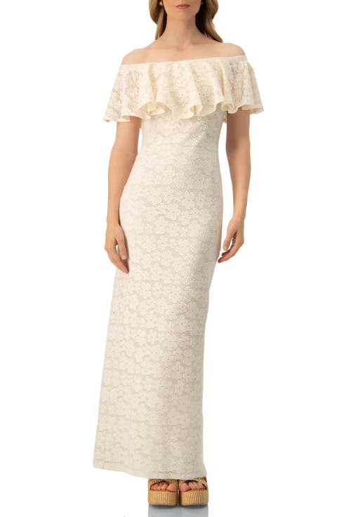 Lace Long Bardot Neckline Dress