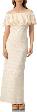 IVONNE Lace Long Bardot Neckline Dress