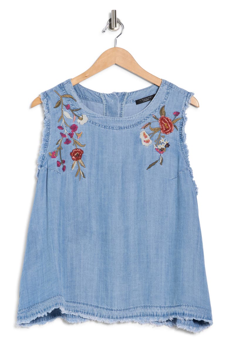 Floral Embroidered Chambray Shell, Alternate, color, WASHED DENIM EMBROIDERY