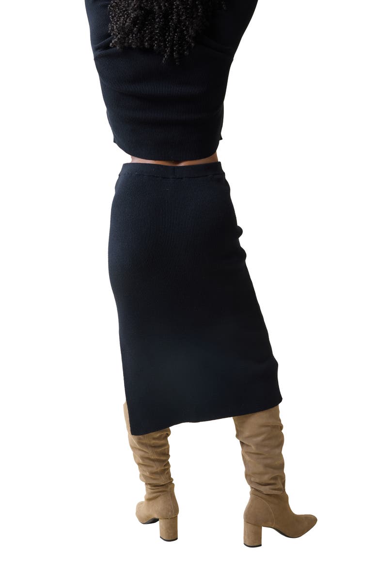 Bell Sleeve Crop Sweater & High-Waist Maternity Skirt Set, Alternate, color, BLACK