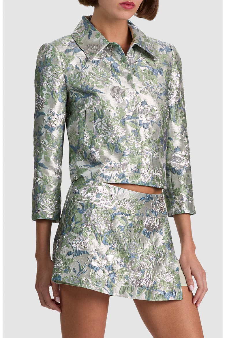 Weston Metallic Floral Jacquard Crop Jacket, Alternate, color, LIGHT SAGE