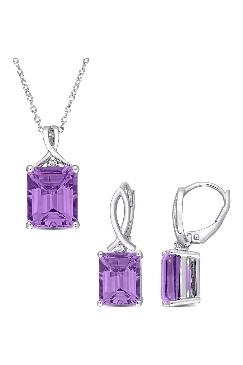 Amethyst & White Topaz Pendant Necklace & Drop Earrings Set, Main, color, PURPLE