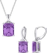 DELMAR Amethyst & White Topaz Pendant Necklace & Drop Earrings Set