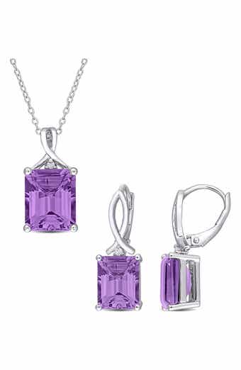 Amethyst & White Topaz Pendant Necklace & Drop Earrings Set