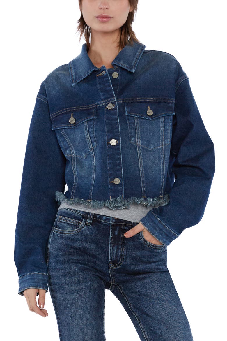 Frayed Crop Denim Jacket, Alternate, color, PORTO BLUE