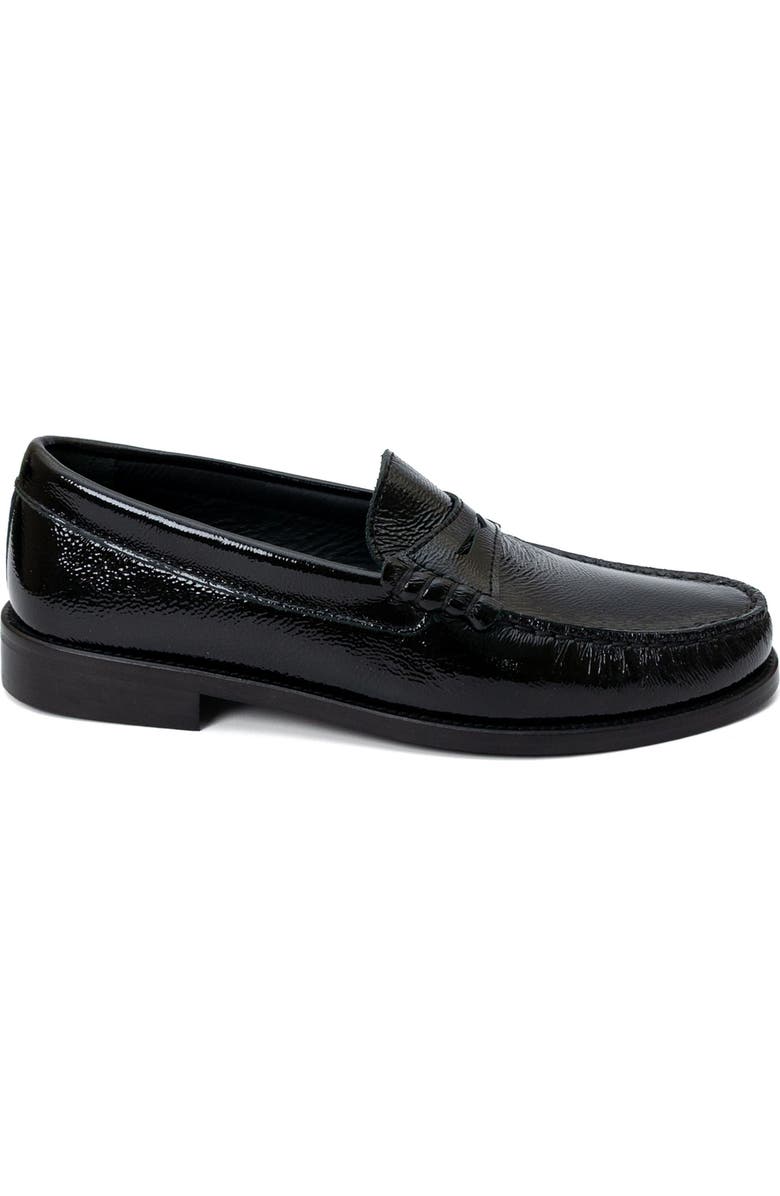 Menina Step Mila Leather Penny Loafer, Main, color, Black Crinkled