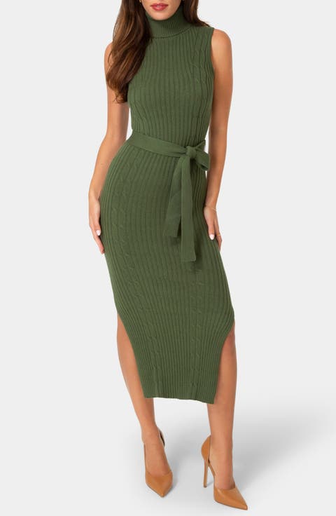 Belted Midi Sweater Dress