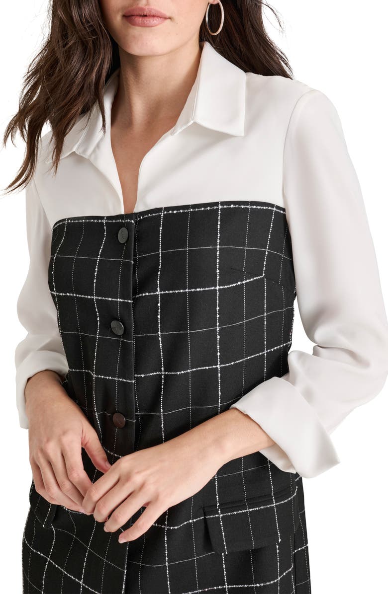 DKNY Windowpane Button Front Dress, Alternate, color, Black/ Ivory Checkered