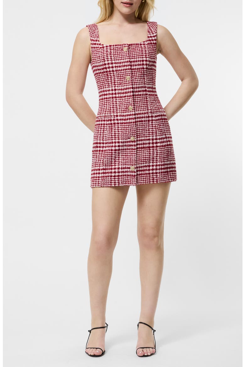 Plaid Bouclé Minidress, Main, color, SCARLET MULTI