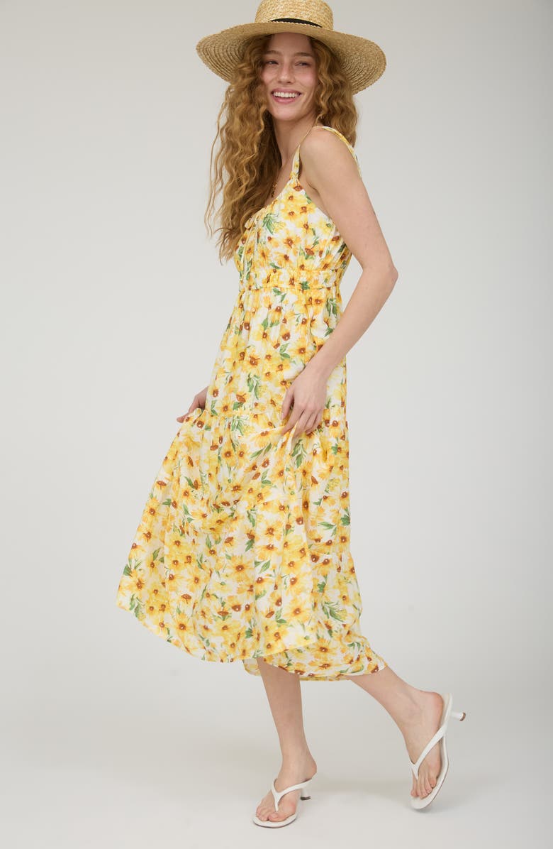 AUGUST SKY Tiered Midi Dress, Alternate, color, Yellow/ Ivory