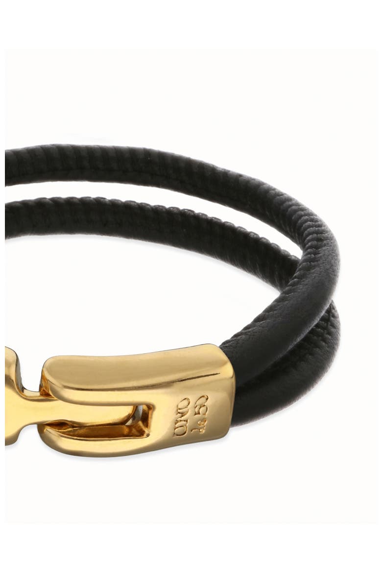 Black Leather Bracelet with Gold Closure, Alternate, color, Gold