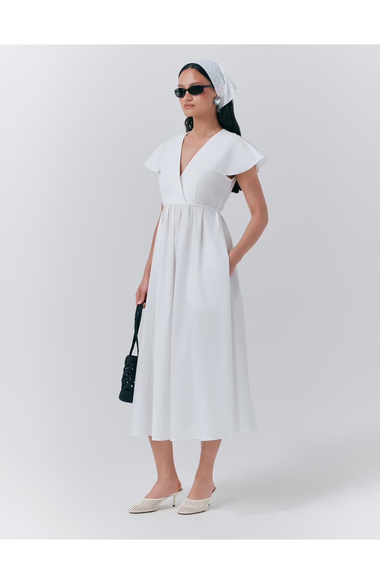 Ghost London Eloise V-Neck Cotton Midi Dress, Alternate, color, White