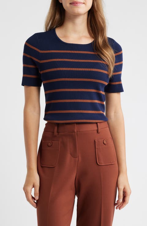 Stripe Short Sleeve Sweater (Petite)