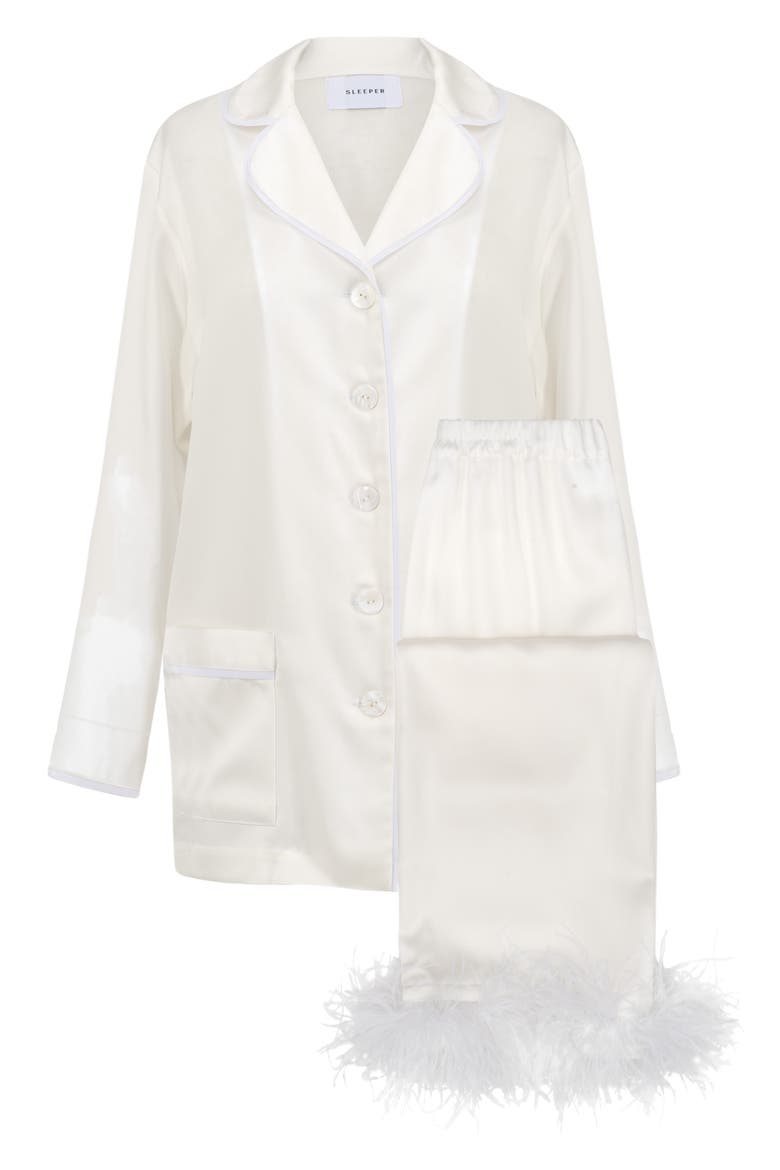 Party Pajamas with Detachable Ostrich Feather Trim, Alternate, color, WHITE