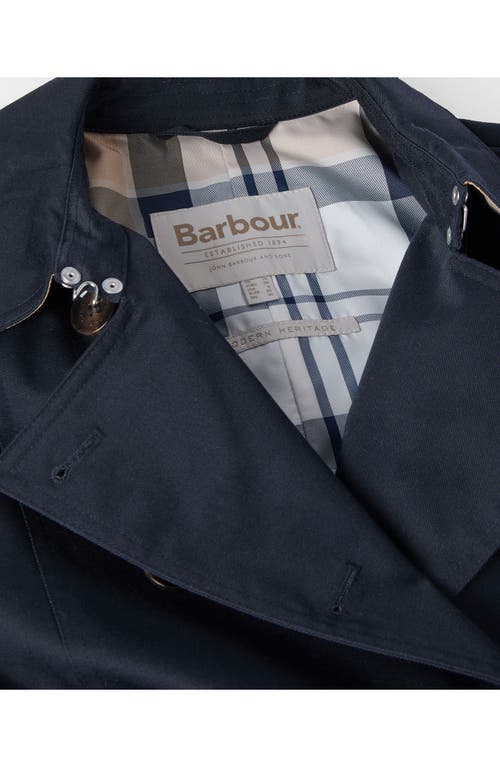 Barbour Greta Belted Water Resistant Twill Trench Coat In Blue