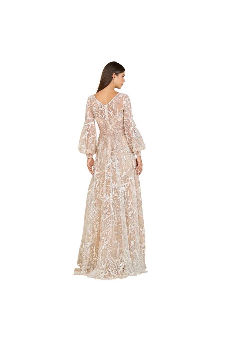 LARA New York V Neckline Long Sleeve Gown, Alternate, color, Grey