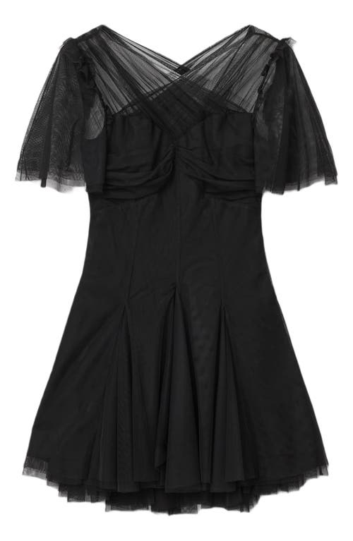 Allsaints Womens Black Madi Flutter-sleeved Woven Mini Dress In Black