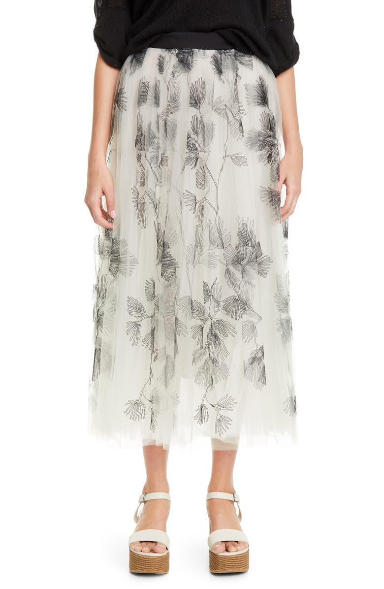 Brunello Cucinelli Embroidered Tulle Midi Skirt, Main, color, 