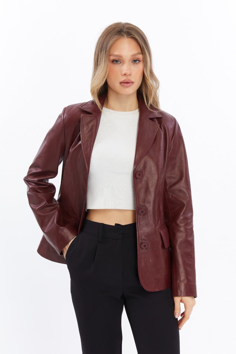 Esther Leather Jacket, Alternate, color, Burgundy