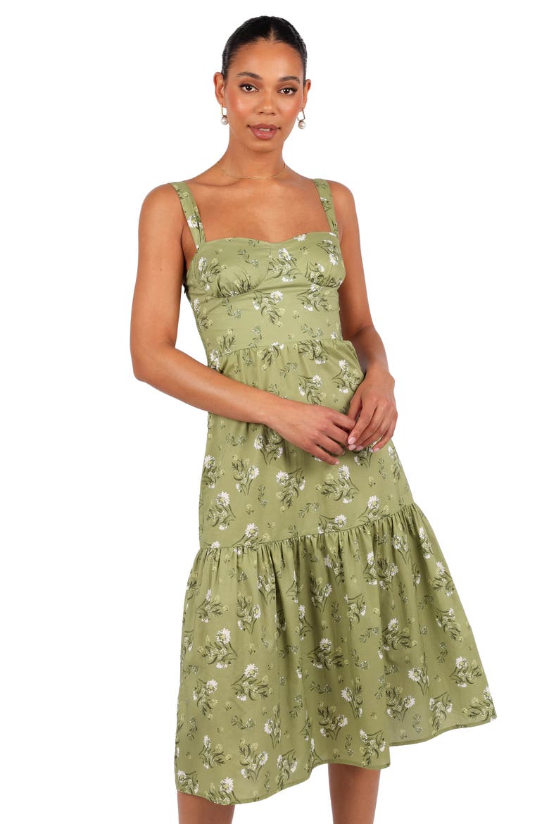 Floral Sleeveless Tiered Cotton Midi Dress, Alternate, color, SAGE BOTANICA