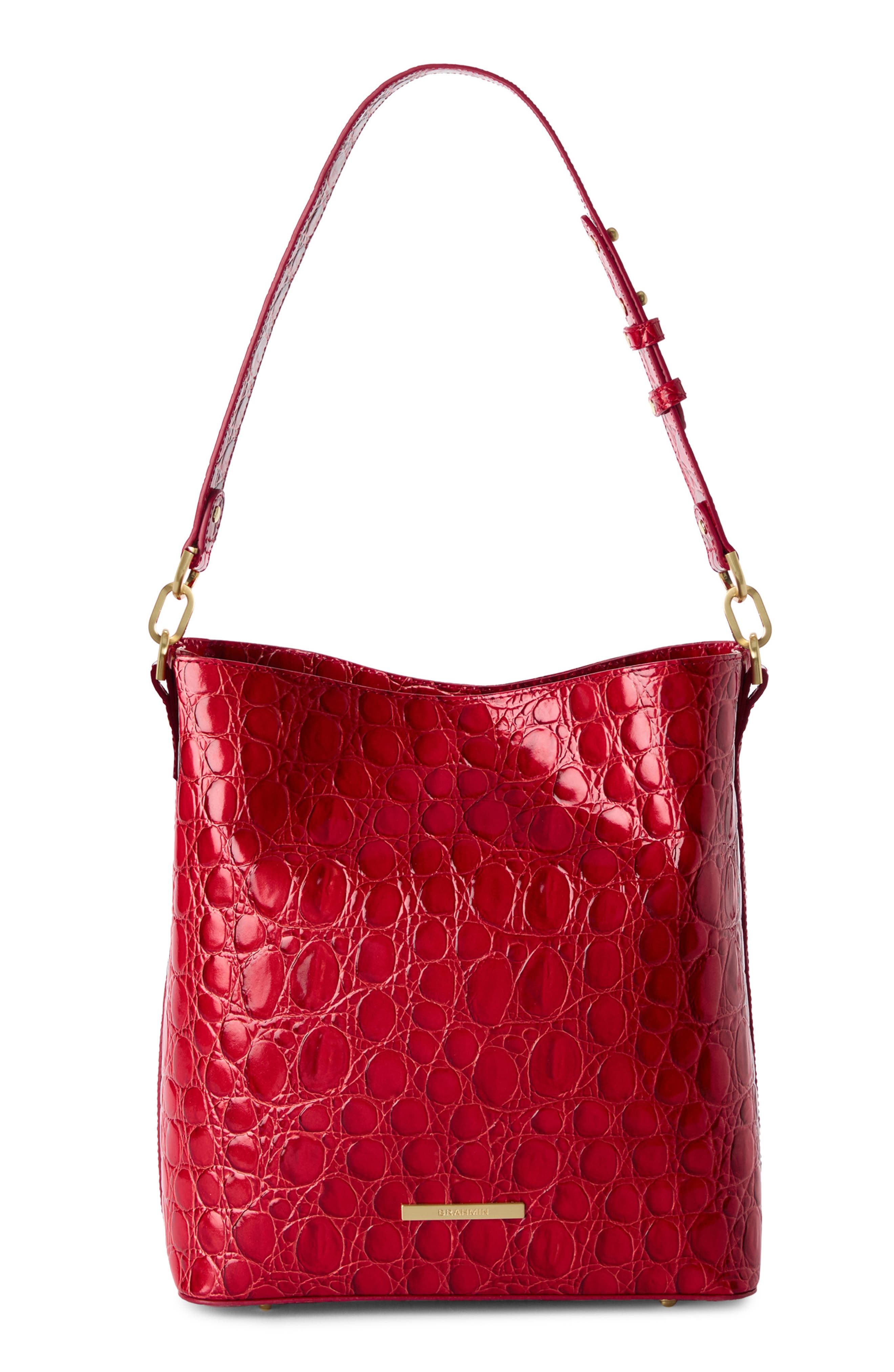 Brahmin Celina Croc Embossed Leather Bucket Bag, Main, color, 