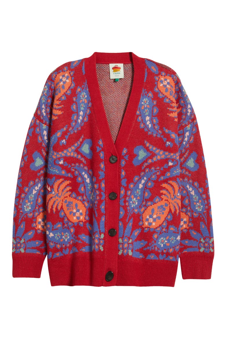 Luang Paisley Cardigan, Alternate, color, RED