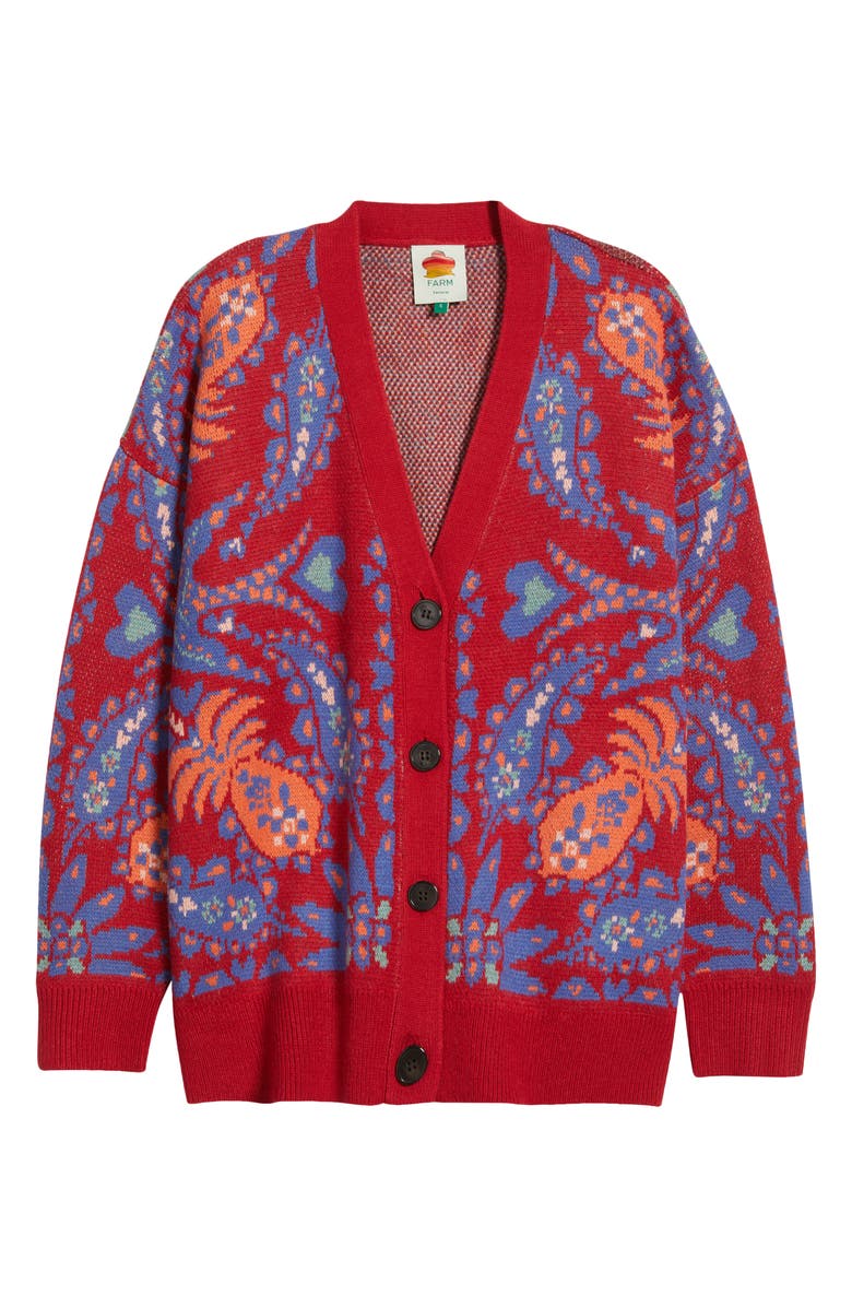 FARM Rio Luang Paisley Cardigan, Alternate, color, Red